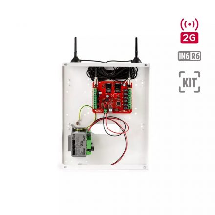 TELL Dualcom-2G.IN6.R6 KIT- minősített tűzátjelző kommunikátor, 2 modemmel, 2G, 6 bemenet + 6 relé, fémdobozban, tápegységgel