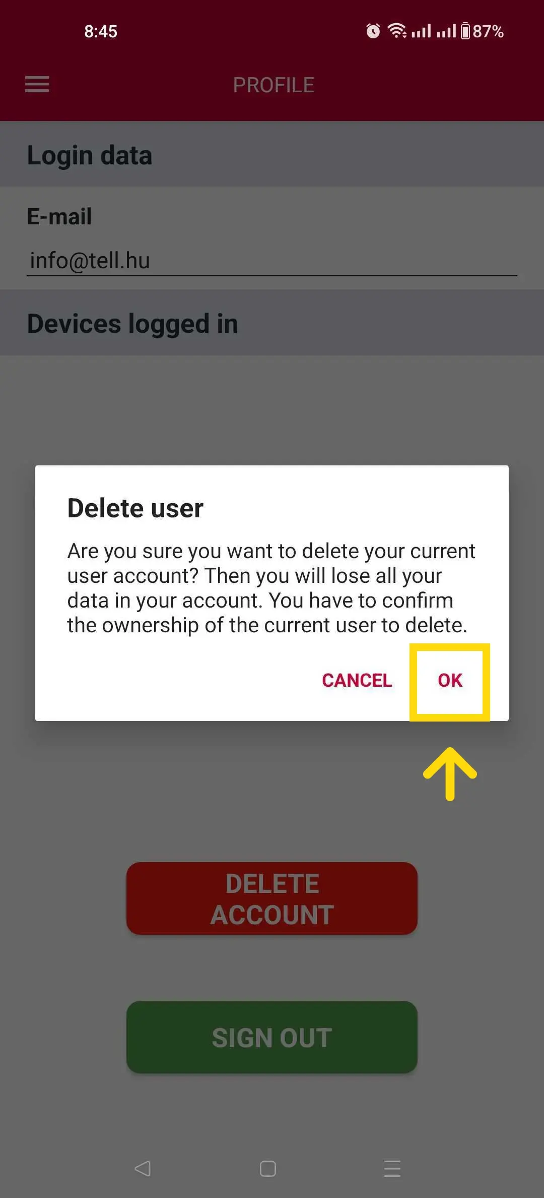 Gate Control user app delete